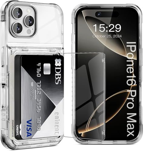 ACANDYA for iPhone 16 Pro Max Case Wallet Clear Credit Card Holder Slot Flip Cover Shockproof Protective Case Hard Shell Transparent Armor Anti-Scratch Anti-Yellow Case for iPhone 16 Pro Max 6.9 inch