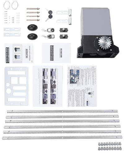 Elektrischer Schiebetorantrieb 750W Schiebetoröffner Toröffner mit 2 Fernbedienung für Tür Max 1200Kg (Mit 6 Zahnstangen)