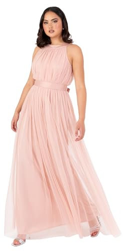 Anaya with Love Women's Ladies Maxi Dress Halter Neck Long Sleeveless with Belt A Line Evening Gown Ball Prom Wedding Guest Bridesmaid, Blush Peach, 18