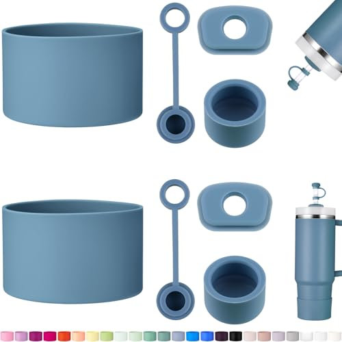 HYZ 8 Piece Accessories for Stanley Cup, Silicone Spill Proof Stopper Set and Protective Boot Including Straw Cover Cap for Stanley H2.0 20oz 30oz 40oz Tumbler, Indigo