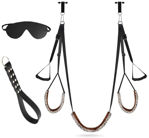 BDSMYOU Liebesschaukel Sexschaukel Tür Schaukel,Neu Leopardenmuster Liebesschaukeln Sex Möbel + PU Peitsche + SM Augenmaske,Sex Swing BDSM Möbel,BDSMs Spielzeug Hart,Sex Spielzeug für die Paare (A)
