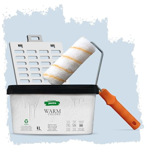 PECTRO Peinture Une Couche 4L (6,3kg) Kit Rouleau, pinceau, grille et ruban - Peinture Mur et Plafond Interieur Couleurs Chaudes - Ultra Couvrante et Lessivable, finition Mate