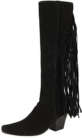 Bikers Donna Stivali Stivali Gomma Donna Calosce D Stivali da donna alla con tacco, punta quadrata, tinta unita, con frange sul, stivali alti Stivali Al Ginocchio Stivaletti Gomma 33 (Black, 37)