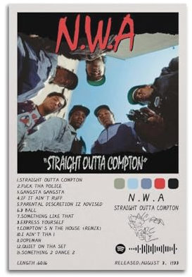 N.W.A Straight Outta Compton Album-Kunst-Wandposter, Innendruck für Bar, Restaurant, Wohnzimmer, ästhetische Dekoration, 40 x 60 cm, ungerahmt, 2