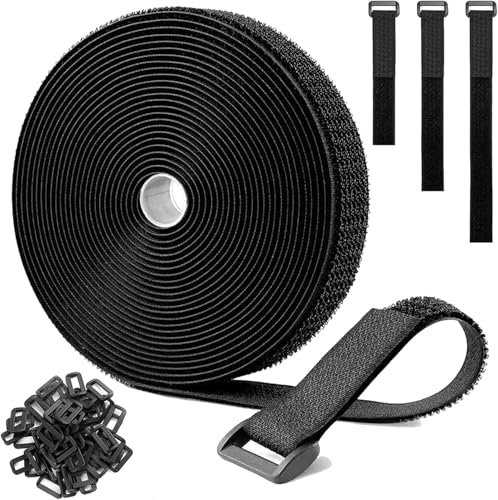 16Ft x 0.8in Adjustable Cable Straps with 25 Buckles,Free Cut Length, Black Reusable Fastening Cable Ties, Hook and Loop Securing Strap for Cable Tidy, Wire Management Cord Organiser Black