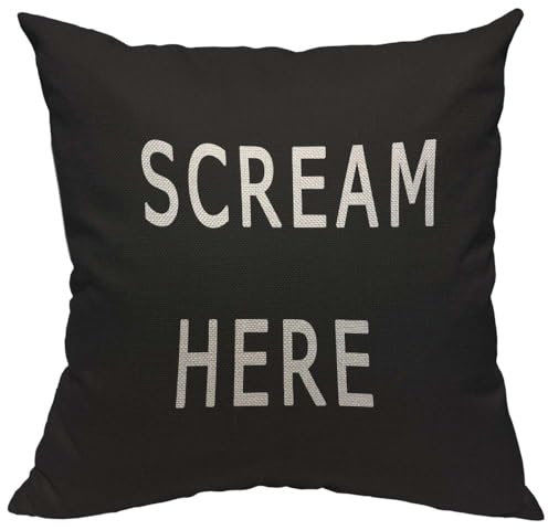 TKS MITLAN Scream Here Kissenbezug, 45,7 x 45,7 cm, Schwarz / Weiß