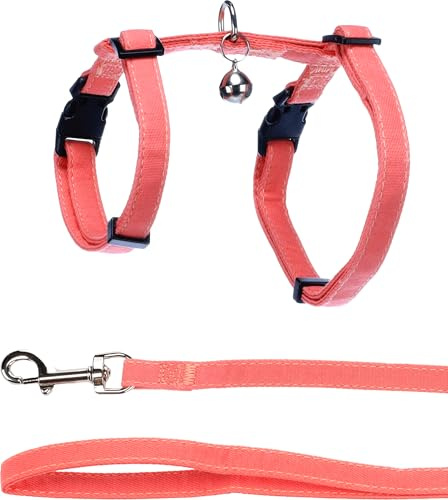 Flamingo Geschirr mit Leine Lomi Zartrosa – A: 22-36cm, B: 27-46cm, C: 110cm x 10mm x 2mm, Elegant, Sicher und Stilvoll für Katzen