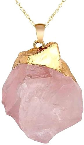 TENET - Ciondolo collana in Quarzo Rosa Naturale Grezza catena acciaio inossidabile (QUARZO ROSA - DORATA)