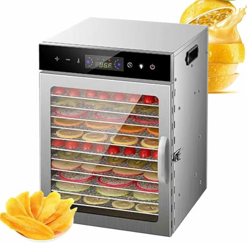 VYUJHNBG Food Dehydrator, Dehydrator for Food and Jerky, 24H Timer Temperature Settings, Commercial Food Dehydrator, 12-Trays