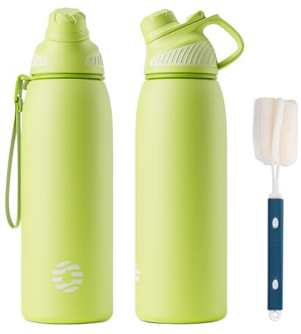 Fjbottle Stainless Steel Water Bottle 600ml/800ml/1L/1.5L with Magnetic Lid, BPA Free Insulated Water Bottle, Sports Metal Water Bottle Hot&Cold Drinks Vacuum Flask Leak-Proof for Gym, Work, Travel