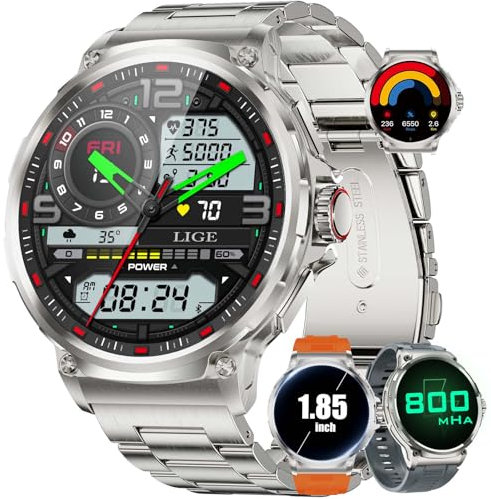 SUNKTA Smartwatch Herren, 1.85'' HD Großes Bildschirm/800 mAh Batterie Fitnessuhr, IP68 wasserdichte Uhr Sportuhren mit Schrittzähler Schlafmonitor, Smart Watches Kompatibel Android iOS