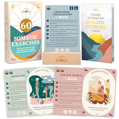 Somatische Therapiekarten, 60 Übungen zur Regulierung des Nervensystems | Atemarbeit, Erdung, Achtsamkeit und sanfte Bewegung; 12 Sequenzkarten, Anleitung und Holzständer; 8,9 x 12,7 cm