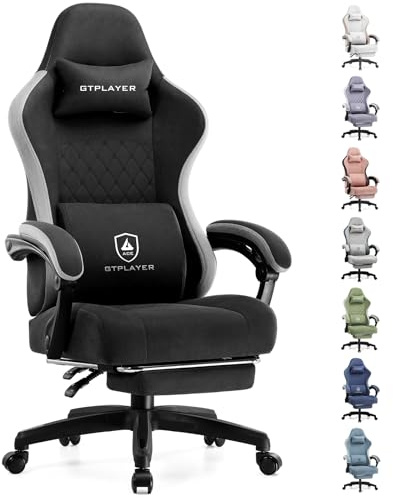 GTPLAYER Gaming Chair, Computer Office Chair with Pocket Spring Cushion, Linkage Armrests and Footrest, High Back Ergonomic Computer Chair with Lumbar Support Task Chair with Footrest(Black)