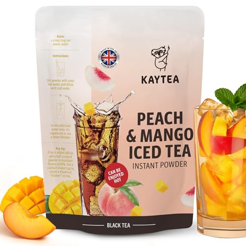 KAYTEA Ice Tea Powder, Mango & Peach Iced Tea Cold Brew or Hot (1KG = 33 Servings) | Natural Fruit | Instant Mix | No Artificial Ingredients | Light Caffeine | Tropical & Refreshing | Vegan