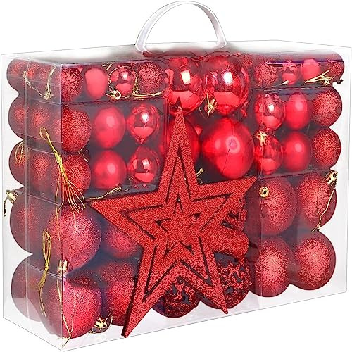 Sefdrert 101Pcs Red Christmas Ball Ornaments, Shatterproof Christmas Tree Balls Decorative Baubles Hanging for Christmas Tree