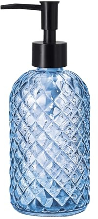Topsky Glass Soap Dispenser with Black Plastic Pump, 400ml Liquid Hand Soap Dispenser, Rustproof Pump for Kitchen & Bathroom, Great for Lotions, Essential Oil, Liquid Soaps (Sky Blue)