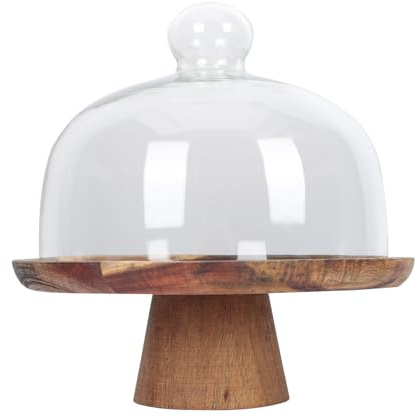 DOITOOL Présentoir à Gâteaux Plateau pour Desserts avec Couvercle en Verre en Bois Fruits et Biscuits , pour Événements et Fêtes , Presentoir A Gateau Mariage