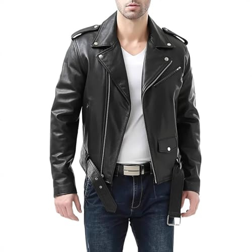 AEGJEGVD Blouson Cuir Homme Veste Manteau Hiver Vintage Moto Perfecto Jacket Homologué Automne Blousons Punk Mi Saison Bombers Retro Legere Manteau avec Fermeture Éclair