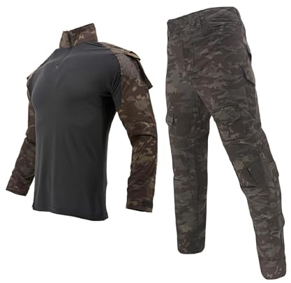 YUSHOW Airsoft Tarnanzug Herren Militär Combat Shirt Taktische Hose Jagd | Tarnanzug-Set 2-teilig: Paintball, Softair, Jagdbekleidung, taktische Ausrüstung, Bundeswehr-Stil, atmungsaktiv 220 g/m²