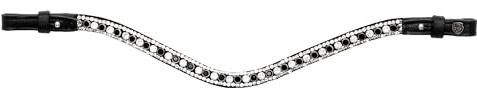 EQUESTRIAN QUEEN Stirnriemen Pferd Leder geschwungen Kristall Glitzer gepolstert Stirnband Zaumzeug – elegant für Dressur & Show – Hebe (Schwarz/Silber, Full (Warmblut))