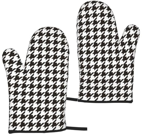Houndstooth Black and White Print Oven Mitts for Women, 2 Pack Cute Kitchen aid Oven Mitts Heat Resistant Gloves with Cotton Lining