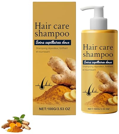Turmeric Shampoo, Gegen Fettiges Haar für Männer Frauen – Mildes Shampoo mit Ingwer für Dünnes Beschädigt Haar, Beruhigung Kopfhaut, Die Haarwurzeln Stehen Gerade und Flauschig (1pc, 100ml)