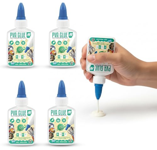 AIBULO PVA Glue 4 Pack Multi Purpose White Craft Glue for Kids School Home & Office – Dries Clear Crafting Adhesive for Paper Card Fabric Wood – 40ml Bottles with Precision Nozzle
