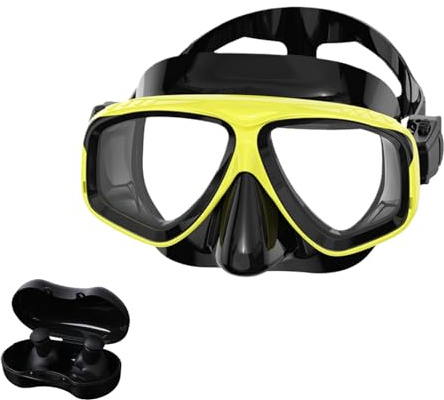 HSTWODE Sehstärke korrigierbare Freitauchmaske – 0-800 Dioptrien individuell wählbar, Antibeschlag & 3D Dichtdesign, Unisex für Freitauchen, Tauchtraining und Wassersport (Gelb, -1.0)