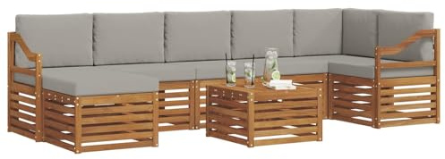vidaXL Sofagarnituren 8 pcs Natürlich und Hellgrau Massivholz Akazie, Garten, modernes Sofa-Set für draußen, gemütliche Terrasse, langlebige Lounge und Entspannung