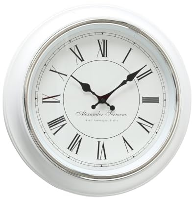 Wanduhr Vintage 40 cm, römische Zahlen, weiß Silber, analoge Wanduhr im klassischen Retro Design, große Deko Uhr für Wohnzimmer, Küche und Esszimmer