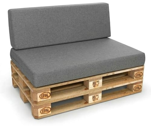 Best Wool Palettenkissen Set – 2er Set für Europaletten, Sitzkissen 120 x 80 cm + Rückenkissen 120 x 40 cm, Palettenpolster mit granuliertem Polyurethan-Schaum, gesteppt, bequem, Dunkelgrau