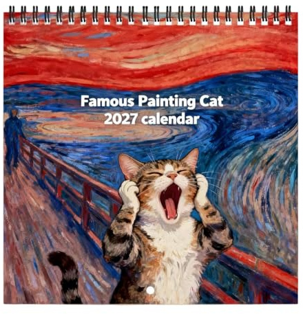 Katzenkalender – 2027 Screaming Famous Painting Art, Spiralbindungsplaner