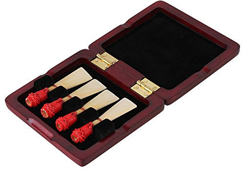 Yibuy massiv Holz Fagott Reed Box Halt Fall 4 Blätter leicht öffnen, schützen vor Feuchtigkeit Red Wood
