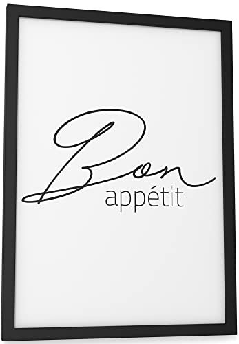 Papierschmiede® Typografie Poster, DIN A4 (21x30 cm), Wanddeko Küche, Esszimmer, Wohnzimmer, schwarz-weiß Bild mit Spruch OHNE Rahmen, Bon Appétit