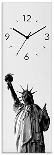 ARTLAND Wanddeko Wanduhr ohne Tickgeräusche Glas Quarzuhr 20x60 cm Rechteckig Lautlos Freiheitsstatue New York Städte USA Amerika Modern S7MK