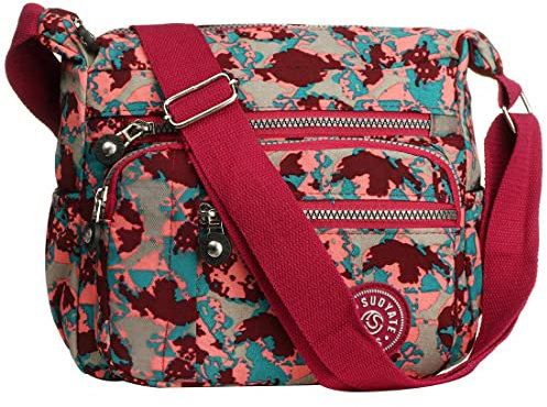 Damen Umhängetasche mit mehreren Taschen, für Einkaufen, Wandern, täglichen Gebrauch Gr. 38, Camo Red