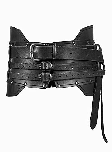Andracor - handgearbeiteter Schwerer Rüstgürtel aus echtem Leder für Söldner, Schurken und raue Krieger - LARP, Cosplay und Fantasy - Schwarz - Größe L-XL