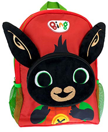 Bing Rucksack Jungen | Plüsch Tasche Mit 3D-Ohren | Kindergartenrucksack Jungen | Einheitsgröße Rot