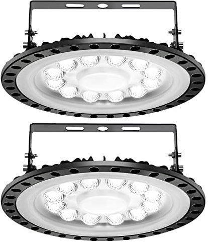 Viugreum 2 PACK UFO LED 50W, Foco LED de Exterior 50W, ​Lámpara de Alta Luminosidad 5000LM, Blanco Frío 6500K, Lámpara Industrial IP65 Impermeable,Campana Led Industrial para Garaje/Fábrica/Taller