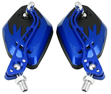 1 par de espejos laterales retrovisores universales para motocicletas, manillar de aluminio ajustable Keenso Espejos laterales retrovisores Patrón de llamas Scooter de moto 10 mm 8 mm(Azul)