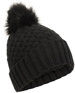 Mountain Warehouse Lisbon pelzgefütterte Damen-Bommelmütze - warme Damen-Wintermütze, atmungsaktiv, pflegeleicht - perfekt für Reisen, Spaziergänge & Camping Schwarz Einheitsgröße