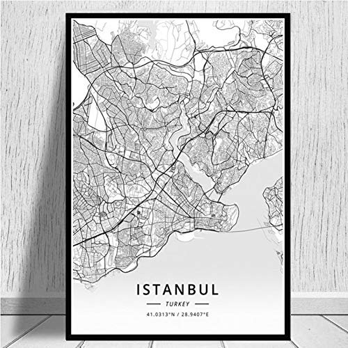JWJQTLD Leinwanddruck Wandkunst Karte Der Welt Moderne Stadt Istanbul Karten Reise Poster Bild Poster Und Drucke Leinwand Malerei Raum Home Decoration