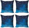 ABAKUHAUS Nacht Dekokissen Kissenbezug 4er Pack, Leuchtende Sterne Ombre Sky, Modern Accent Doppelseitiger Digitaldruck, 40 x 40 cm, Blassblau Dunkelblau