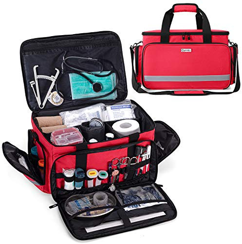 CURMIO Aufbewahrungstasche für Krankenschwester, Tragbar Medizintasche für Unterwegs, Erste Hilfe Set Tasche, Notfalltasche für Hausarzt, Medizinstudent, Physiotherapeuten, Ärzte, Rot