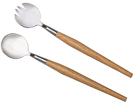 Salatlöffel und Gabel Set Edelstahl Salatbesteck mit Holzgriff, Umweltfreundliche Salat Holzgriff Tischlöffel Set, Holz Küchenutensilien