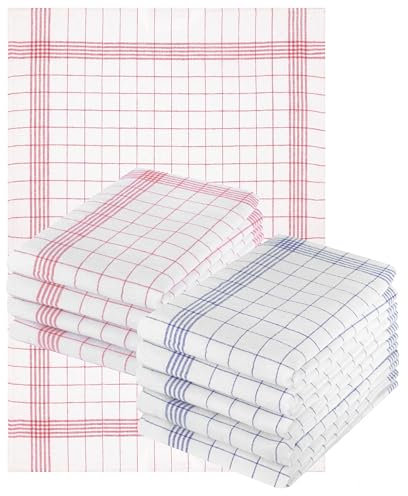 Betz 10er Set 50 x 70 cm Halbleinen Geschirrtücher extrem strapazierfähig und saugstark Geschirrhandtuch Gläsertuch Jacquard Gläsertücher Küchentuch Handtuch MCT-11 HL rot blau