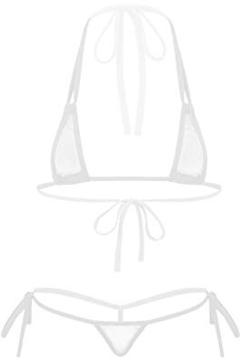 Alvivi Microkini dam sexig genomskinlig bikini bh grimma och stringtrosa treprickig tankini tvådelad baddräkt handvirkad monokini underkläder set