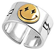 VOMONO BUUKAAI Smiley Face Ring Silver Open Rings Adjustable Wide Smile Knuckle Ring Happy Smiling Rings Golden Women Jewelry Rings