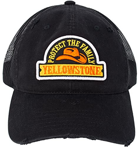 Concept One Yellowstone Trucker-Mütze, verstellbare Snapback-Mesh-Baseballmütze mit gebogener Krempe, Schwarz, Einheitsgröße