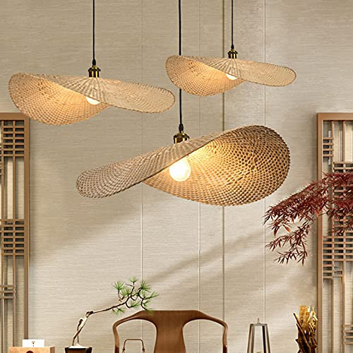 Bambus Gewebte Pendellampe Dachboden Land Hängelampe E27 Höhenverstellbare Pendelleuchte Bambus Rattan Gewebte Schlafzimmer Beleuchtung Kronleuchter Arbeitszimmer Wohnzimmer Dekorative Licht,Ø40cm